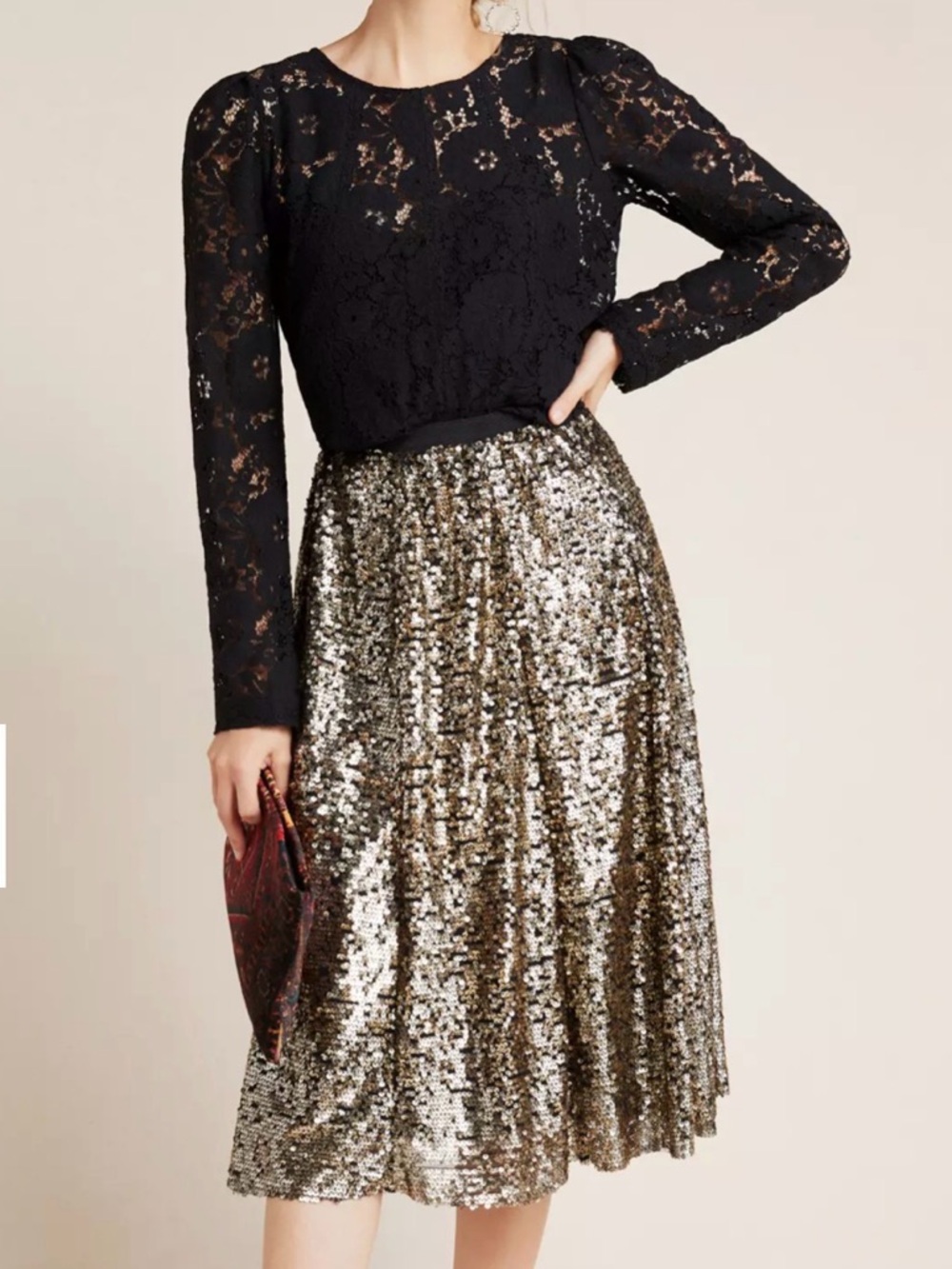 Anthropologie Maeve Orleans Sequined Midi
Skirt - black and gold